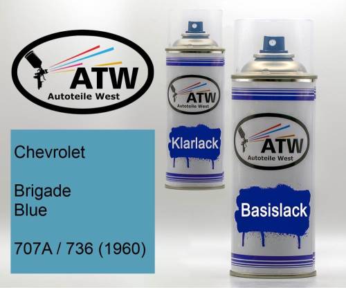 Chevrolet, Brigade Blue, 707A / 736 (1960): 400ml Sprühdose + 400ml Klarlack - Set, von ATW Autoteile West.